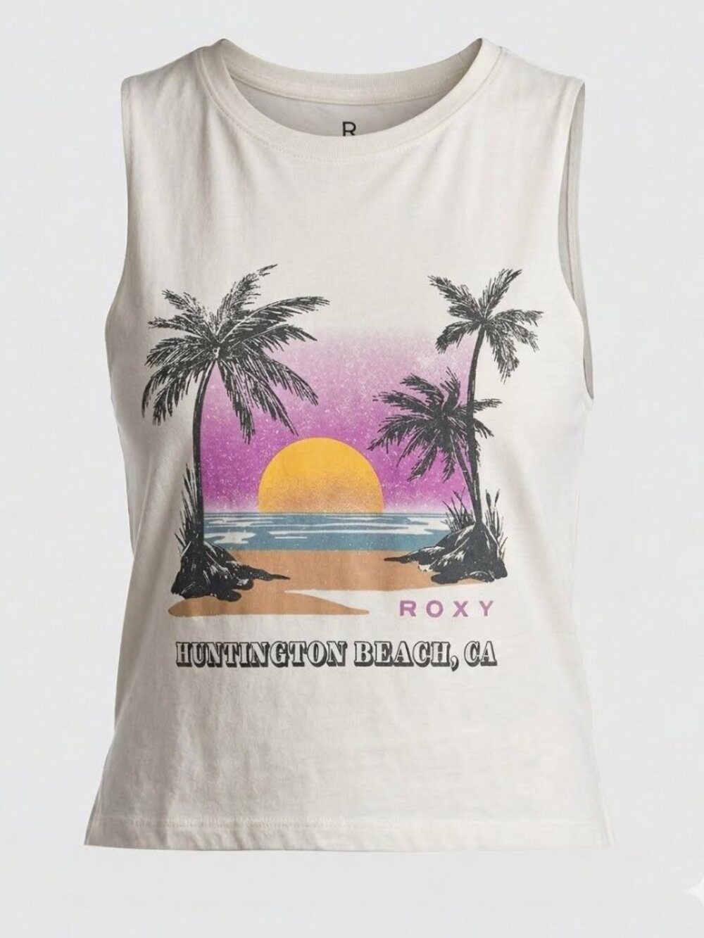NWT Roxy California Sunset Beach Palm Tree Graphic Muscle Tank Tee Size XS Surf